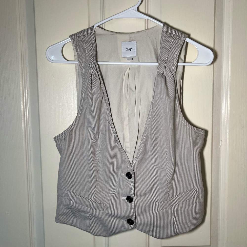 Gap Pinstripe Button Front Vest Waistcoat Tie Back Size Medium